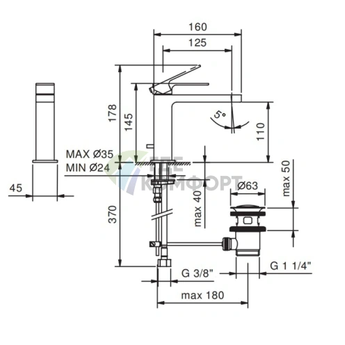 Смеситель Fantini Mint для раковины с донным клапаном, хром (34 02 F004F) - фото 2
