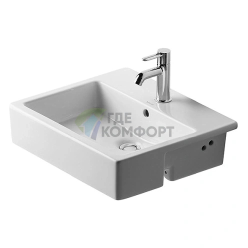 Раковина Duravit Vero встраиваемая до половины с переливом без отверстия под смеситель, 550x470, белый (314550060) - фото 1