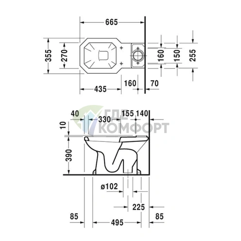 Унитаз Duravit 1930 моноблок со скрытым бачком, компактный, напольный, белый (227010000) - фото 2