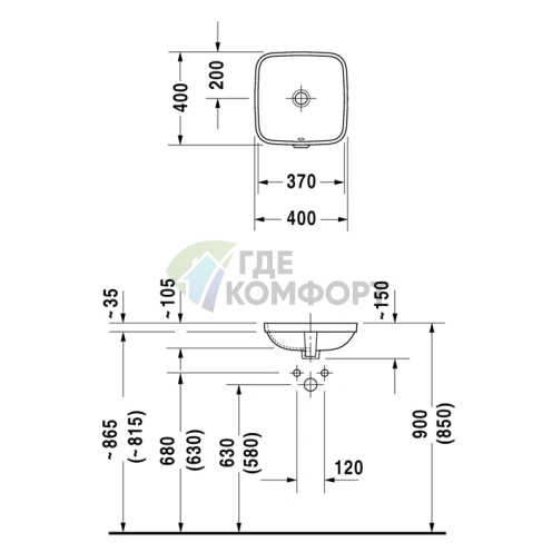 Раковина Duravit DuraStyle 370х370 мм: встраиваемая снизу без отверстия под смеситель (373370000) - фото 4