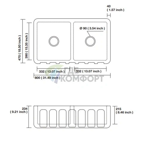Раковина Kerasan Hannah Surrey 800x470x230 мм белая (545001) - фото 3