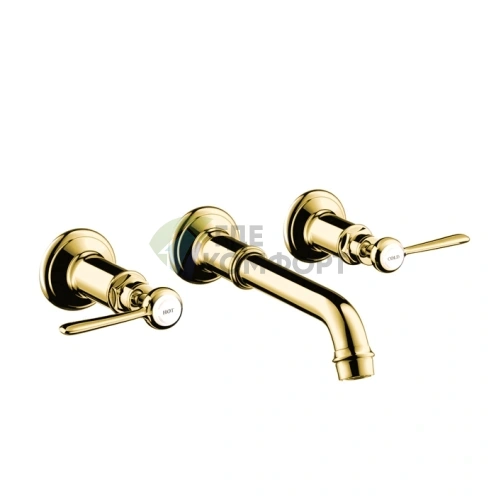 Смеситель для раковины AX Montreux настенный с рычажным управлением и сливным набором, полированное золото (16534990) - фото 1