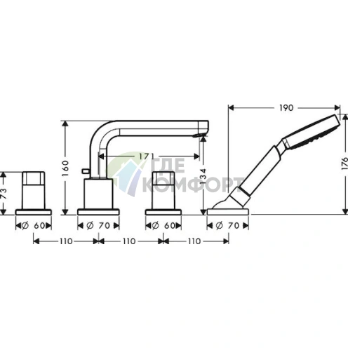 Смеситель Hansgrohe Metris S для установки на борт ванны 31446000 - фото 2