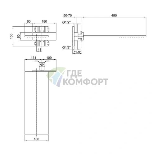Настенный верхний душ Fantini Milano: латунь, цвет Matt Gun Metal PVD (86 P5 8036B) - фото 2