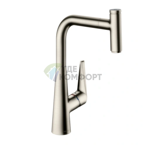 Кухонный смеситель Hansgrohe Metris с выдвижным изливом и монтажом в 1 отверстие (14834800) - фото 1