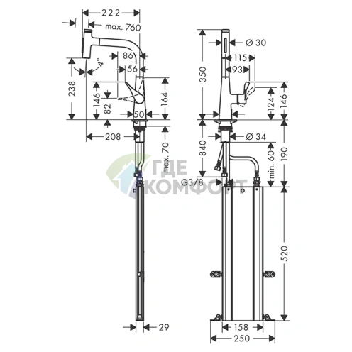 Смеситель для кухни Hansgrohe Metris M71 с выдвижным душем и системой sBox (73817000) - фото 2