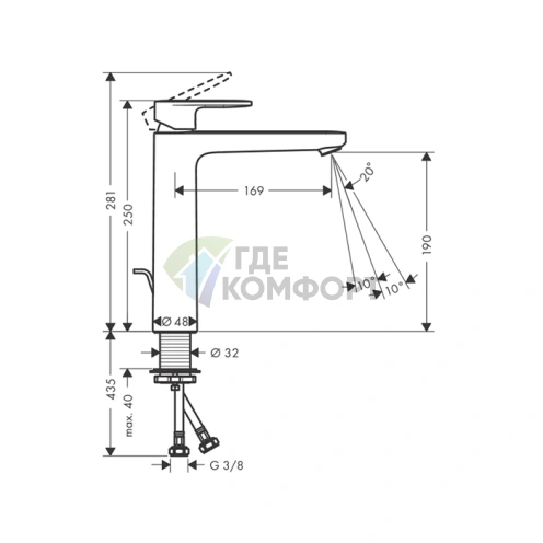 Смеситель для раковины HANSGROHE VERNIS BLEND однорычажный, хром (71581000) - фото 2
