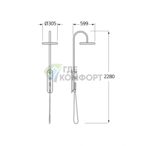 Душевая стойка Armani Roca Baia со встраиваемым термостатом и верхним душем (7.5A97.7.6VC.0) - фото 2