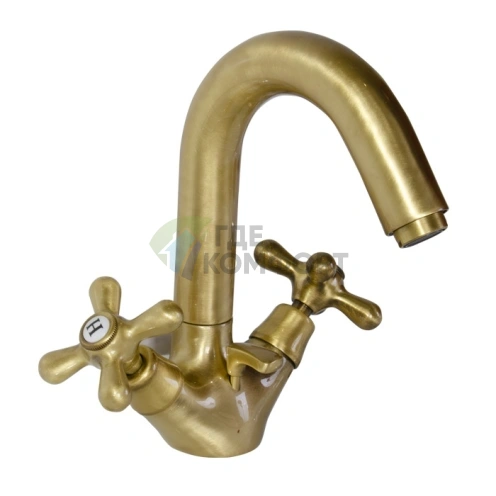 Смеситель для раковины Nicolazzi Nuova Brenta с двумя ручками и поворотным изливом в бронзовом цвете (2536BZ) фото 1