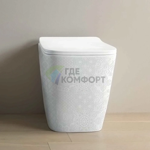 Приставной унитаз ArtCeram A16 ASV002 36×52 см белый с декором Cementina (ASV002 01 86) - фото 1