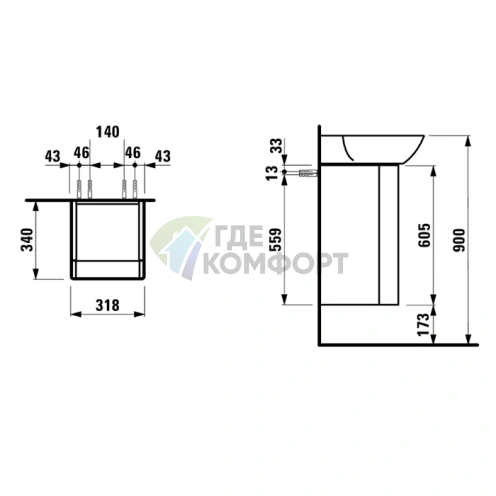 Тумба под раковину LAUFEN INO 810302: 4 полки, сифон, матовый белый (4.2535.2.030.170.1) - фото 2