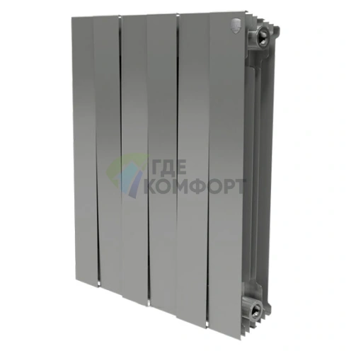 Радиатор биметаллический Royal Thermo Piano Forte 500 Silver Satin 6 секций-серебристый - фото 1