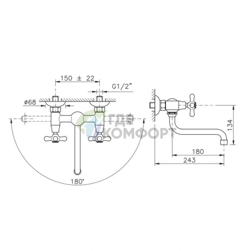 Настенный смеситель для раковины Nicolazzi Nuova Brenta в золотистой латуни (2505GB) - фото 2