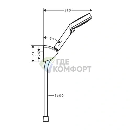 Набор для душа HG Vernis Blend Porter Vario: ручной душ, держатель, шланг 1,60 м, хром (26273000) - фото 2