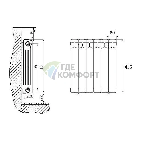 Биметаллический радиатор RIFAR Monolit Ventil 350 14 секций НП левое - фото 4