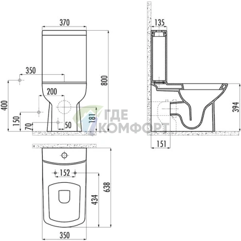 Унитаз-компакт Creavit Lara LR361.4 пристенный черный - фото 3