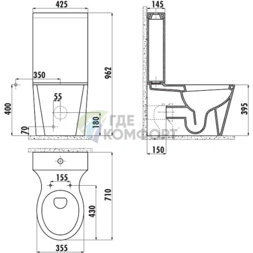 Стильный компактный унитаз Creavit Amorf AF311 - фото 4