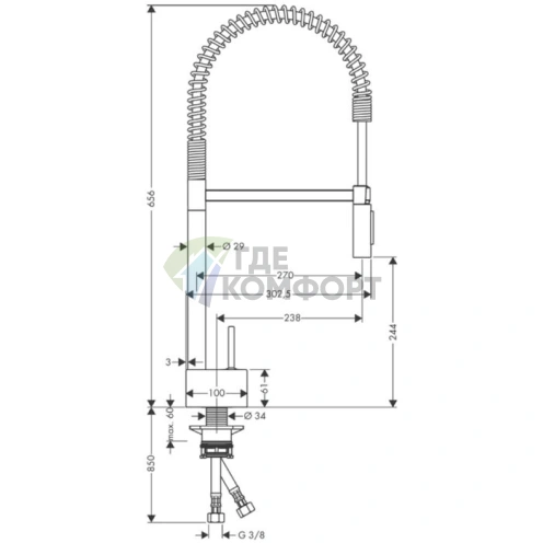 Смеситель для кухни AX Starck Semi-Pro однорычажный, хром (10820000) - фото 2