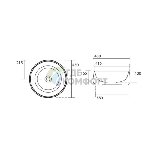 Накладная раковина KERASAN F10 без отверстия под смеситель, серый матовый (460459) - фото 2