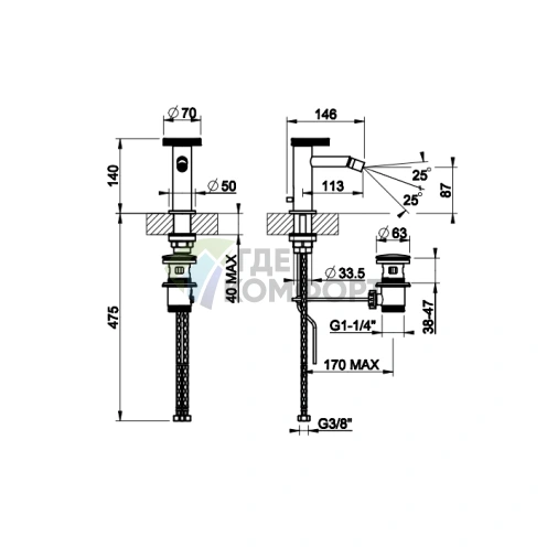 Смеситель для биде Gessi Anello однорычажный с донным клапаном, хром (63307#031) - фото 2