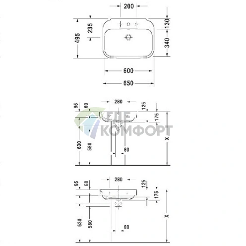 Раковина DURAVIT Happy D2 65х50 см белая с отверстием под смеситель (2316650000) - фото 4