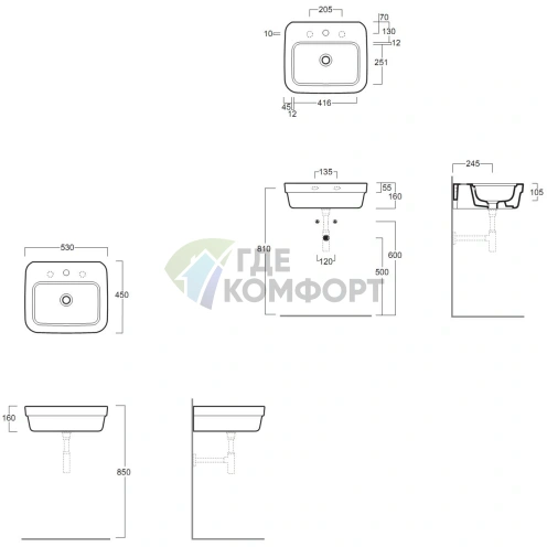 Раковина SIMAS Evolution 53x45 см с отверстием под смеситель, белая - фото 2