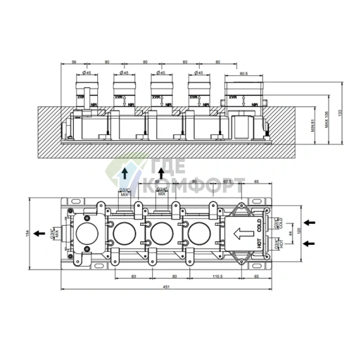 Термостатический смеситель Gessi Hi-Fi на 3 источника с подключением 3/4, хром (63013#031) - фото 2