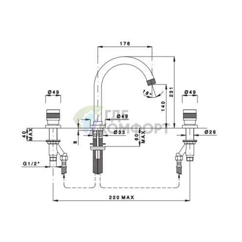 Смеситель для раковины Nicolazzi Khady на 3 отверстия в цвете черный никель/розовое золото (2408TCNKNRG21) - фото 2