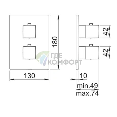 Внешняя часть термостата Almar SQUARE CORE на 2 потребителя, хром (E176822.CR) - фото 2