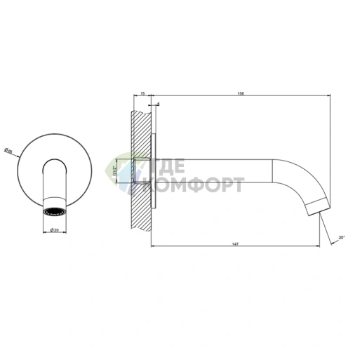 Настенный излив GESSI 316 146мм (1/2) Black XL с возможностью подключения удаленного управления (54010#299) - фото 2