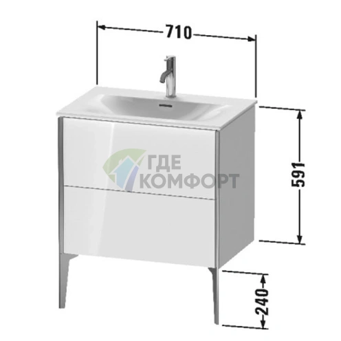 Тумба подвесная Duravit XViu 591x710x480 мм, 2 ящика, белый глянцевый/champagne matt (XV43010B122) - фото 2