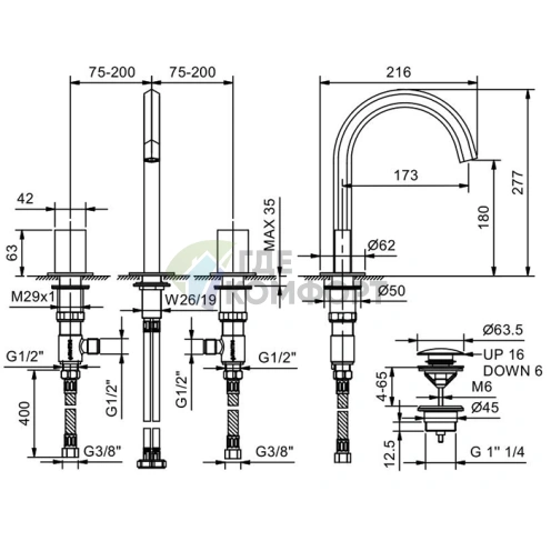 Смеситель для раковины Fantini Venezia с нажимным донным клапаном, 3 отверстия, цвет Matt Copper PVD (29 P9 N404S) - фото 2