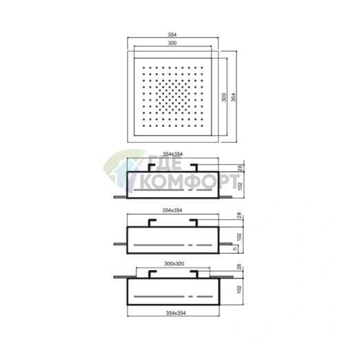 Потолочный душ Fantini Acquafit 35x35 см в цвете матовая оружейная сталь (79 P5 K002) - фото 2
