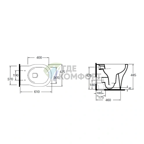 Унитаз напольный AZZURRA XL 61х43х49 см с универсальным сливом, белый (XLVCTPE00000BI) (XL100/P)) - фото 2