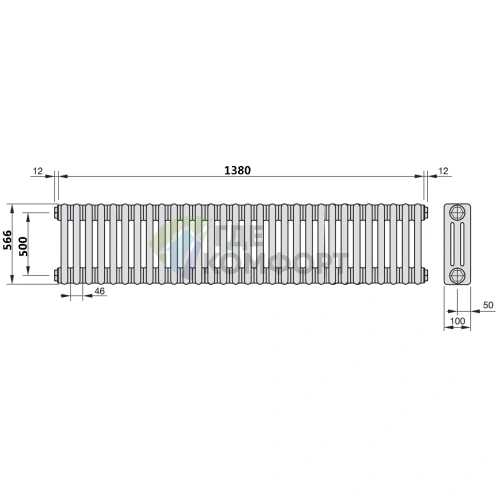 Трубчатый стальной радиатор Zehnder Charleston Z-3057/30 секций с боковым подключением N12 3/4 RAL 9016 - фото 3