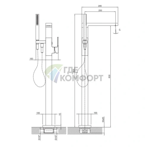 Напольный смеситель для ванны Fantini AR/38 с ручным душем (хром) (38 02 3380SB) - фото 2