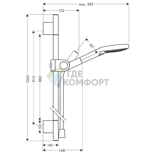 Душевой набор AXOR SHOWERS в шлифованном золоте: штанга 900 мм, ручной душ 3jet и шланг 1600 мм (27987250) - фото 2