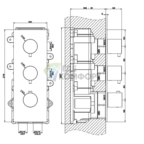 Термостатический смеситель GESSI на 2 источника воды — стабильная температура и стиль (54514#707) - фото 2