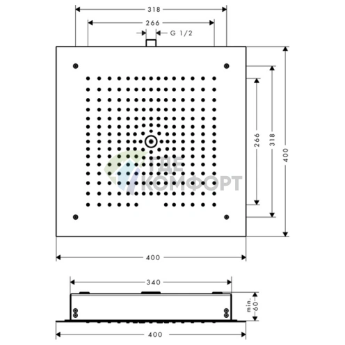 Встраиваемый в потолок верхний душ Hansgrohe Raindance E 400x400 мм, хром (26252000) - фото 2