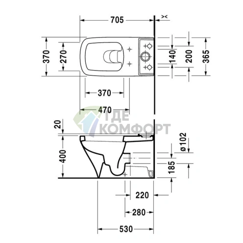 Унитаз Duravit DuraStyle моноблок пристенный 370x700 мм с универсальным сливом, белый (2156090000) - фото 2