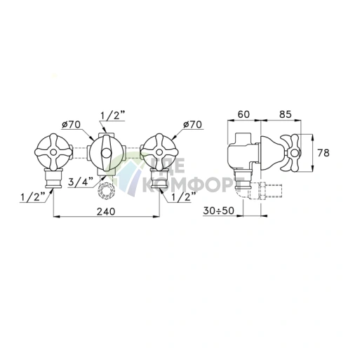 Stella Roma 3254: Встраиваемый смеситель для ванны и душа с переключателем (хром) (RM 01301 CR00) - фото 2