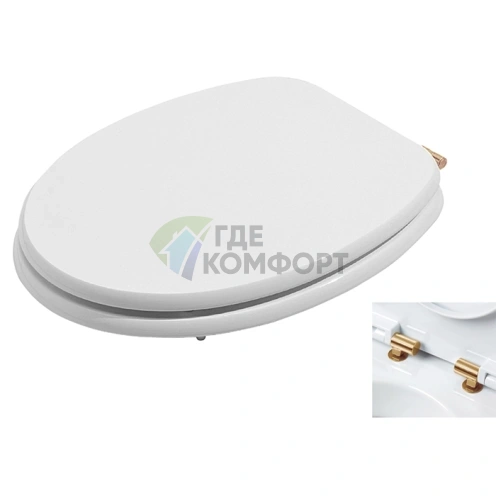 Сиденье для унитаза AZZURRA CHARME белое с золотыми шарнирами и микролифтом (CHA1800/F bi/oro) - фото 1