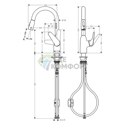 Кухонный смеситель Hansgrohe Focus M42 с вытяжным душем, хром (71801000) - фото 2
