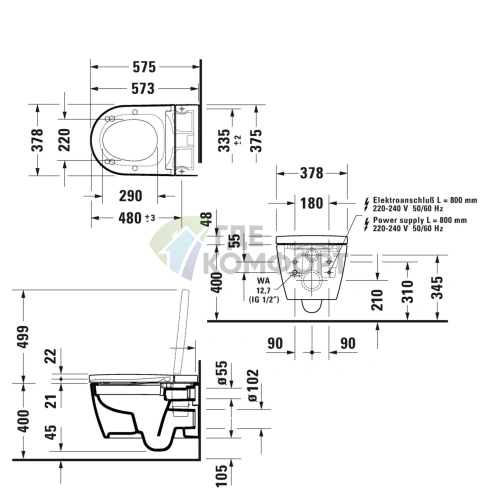 Умное электронное биде Duravit Starck f Plus с подвесным унитазом (2510092000+612000012000320)) - фото 2