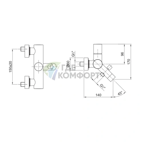 Настенный смеситель для ванны Fantini Nostromo с ручным душем и изливом 140 мм, хром (50 02 1615) - фото 2
