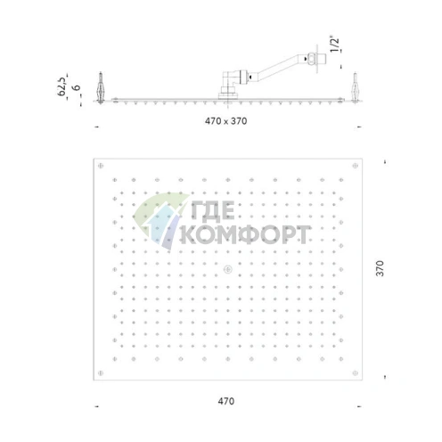 Верхний душ BOSSINI PARIS прямоугольный FLAT 470x370 мм, хром (I01607.030) - фото 2