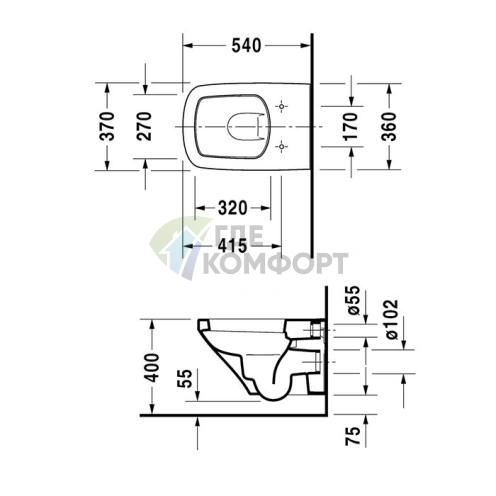 Подвесной унитаз Duravit DuraStyle 540x370 мм с креплением, белый с покрытием WonderGliss (25520900001) - фото 2
