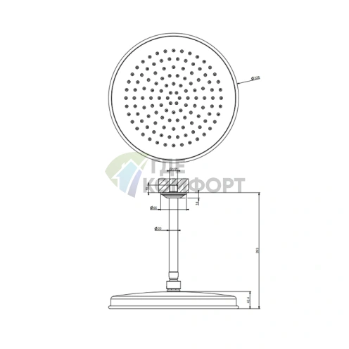 Верхний душ GESSI VENTI20 300 мм с потолочным держателем 293 мм, матовый черный (65153#299) - фото 2