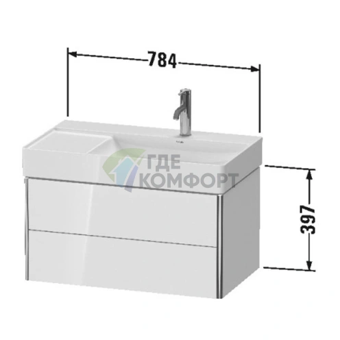 Тумба подвесная Duravit XSquare 234980 для раковины справа, 2 ящика, White High Gloss, 397x784x460 мм (XS416902222) - фото 2