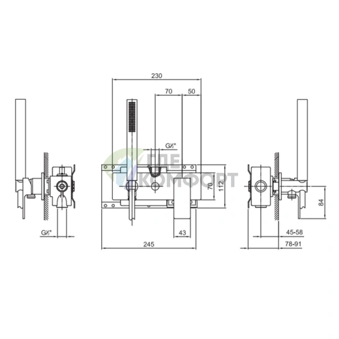 Встраиваемый смеситель для душа Fantini Mint на 2 выхода с ручным душем, хром (34 02 F084B) - фото 2